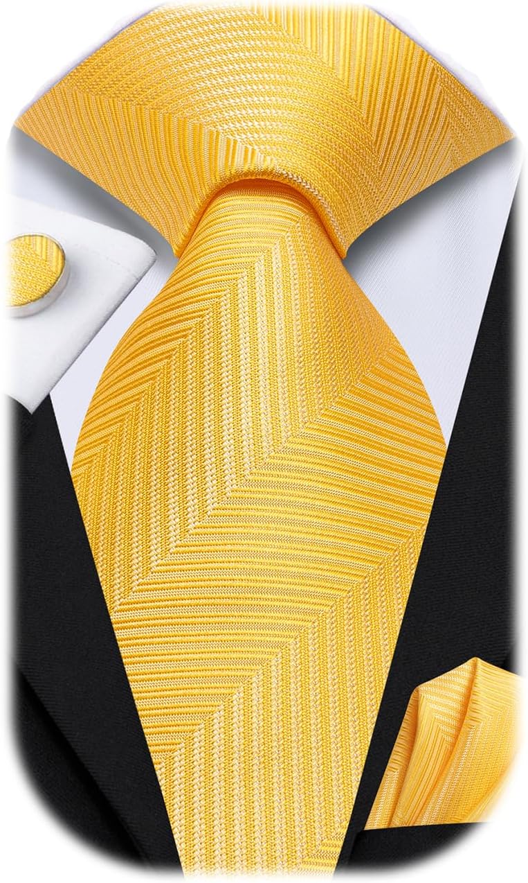 Dubulle Mens Tie Set Solid Paisley Silk Striped Necktie for Men with Cufflinks Tie and Pocket Square - Image 1